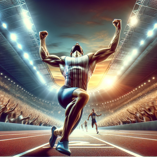a digital painting of a man running on a track