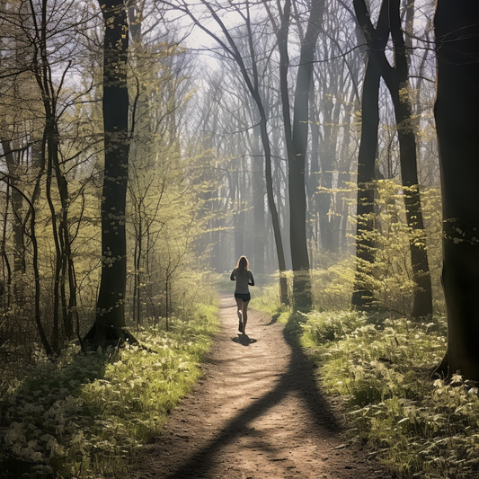 Läufer, Jogger im Wald. Der Frühling kommt 