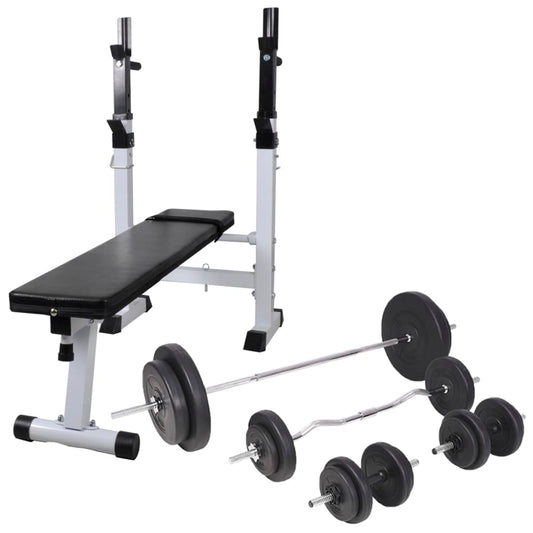 Hantelbank mit Ablage, Langhantel und Kurzhantel-Set 90 kg
