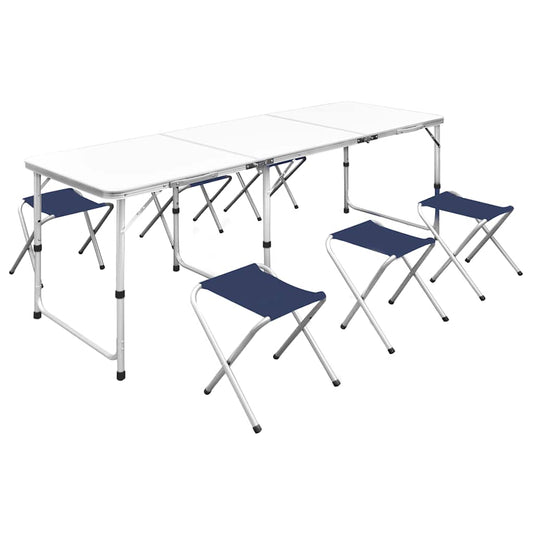 Klappbarer Campingtisch mit 4 Hocker Höhenverstellbar 180x60 cm