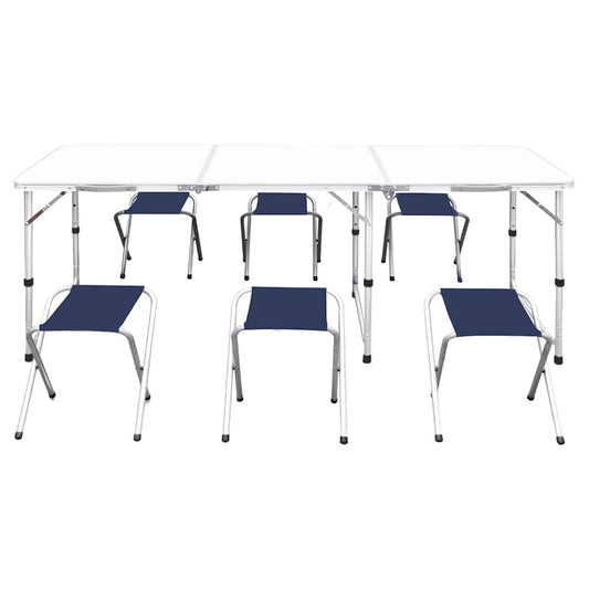 Klappbarer Campingtisch mit 4 Hocker Höhenverstellbar 180x60 cm