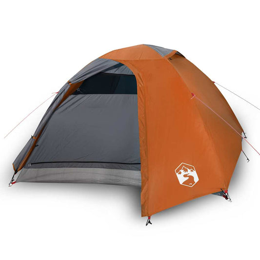 Kuppel-Campingzelt 4 Personen Grau und Orange Wasserdicht