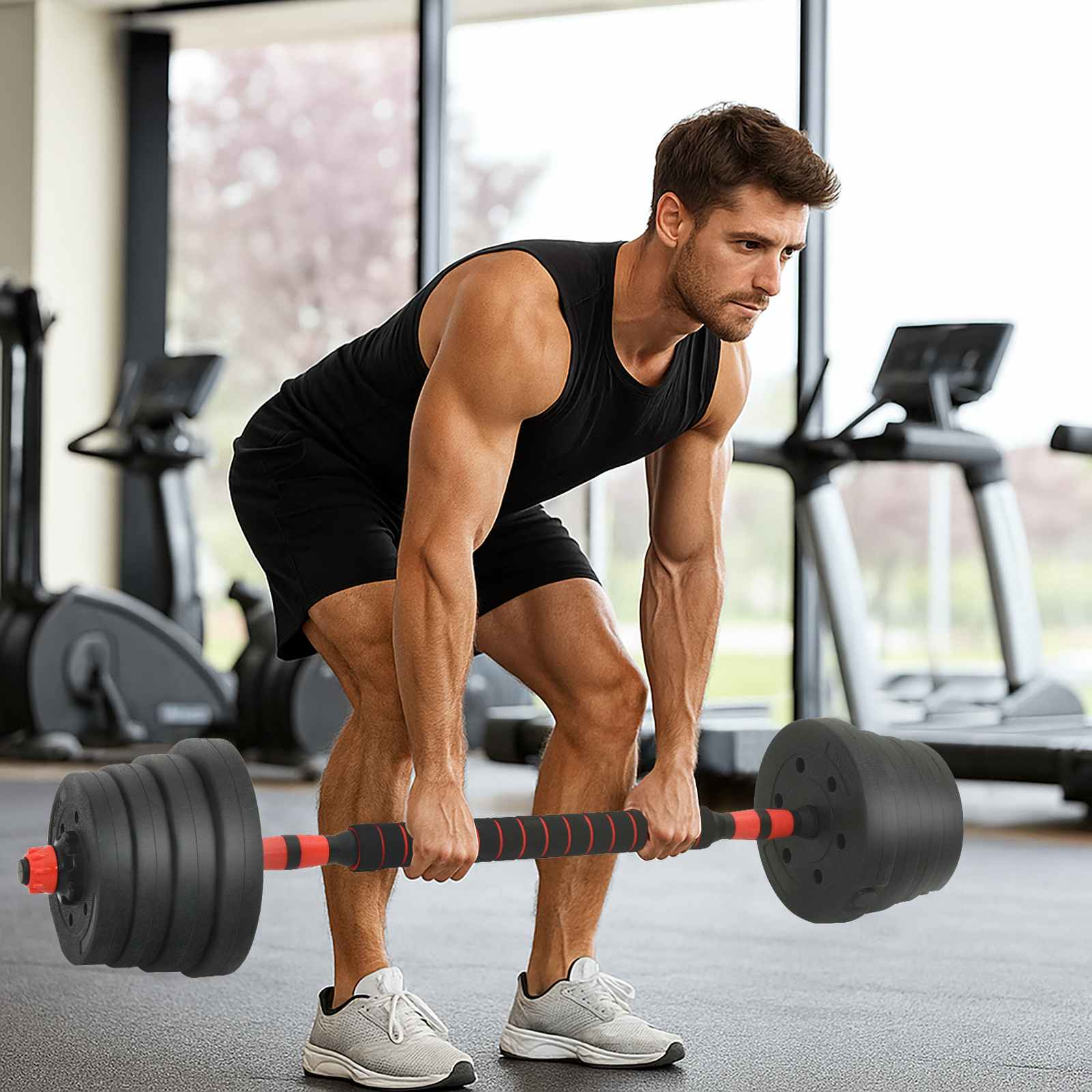 2-in-1 Hantelset Schwarz und Rot 121 x 19,5 x 19,5 cm